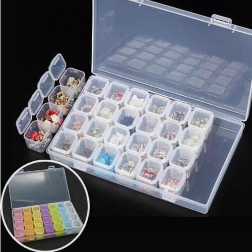 1Pcs Transparent Mini Cover Cases Plastic Storage Box Medicine Boxes Beads Display 28 Slots Empty Container Case Nail Art Tool