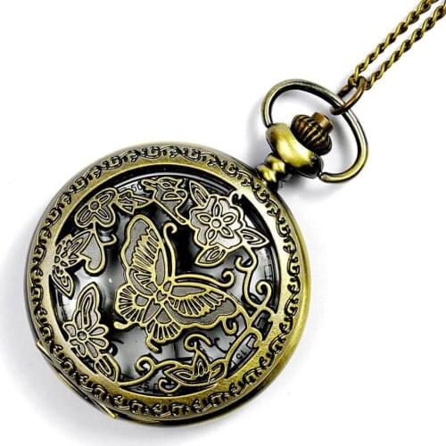 Factory direct pocket watch Exquisite personality three butterfly hollow pocket watch carved flip large table 8147