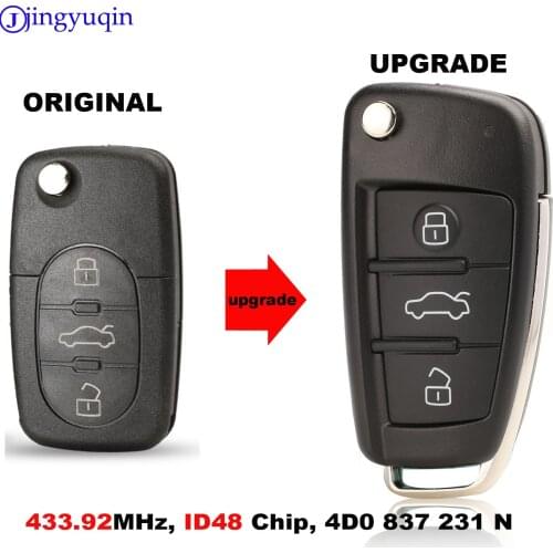 Jingyuqin Remote Key for AUDI 4D0837231N for A3 A4 A6 A8 RS4 TT Allroad Quttro RS4 Car Control 433.92MHz ID48 4D0 837 231 N
