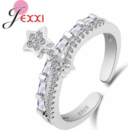 Luxury 925 Sterling Silver Statement Jewelry Inset Full White Clear Rhinestone Fashion Crown Rings Femme Bague