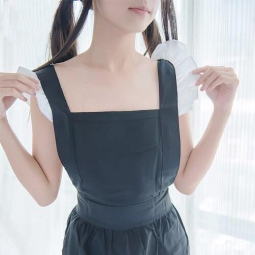 Sexy Maid Style Naked Apron Womens Ruffles Trim Dress Cute Exotic Apparel Black White