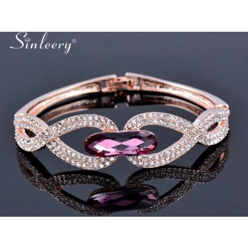 SINLEERY Luxury Hollow Infinity Bangle Cuff For Women Rose Gold Color Purple Crystal Bracelets Best Friends Gifts SL093 SSA
