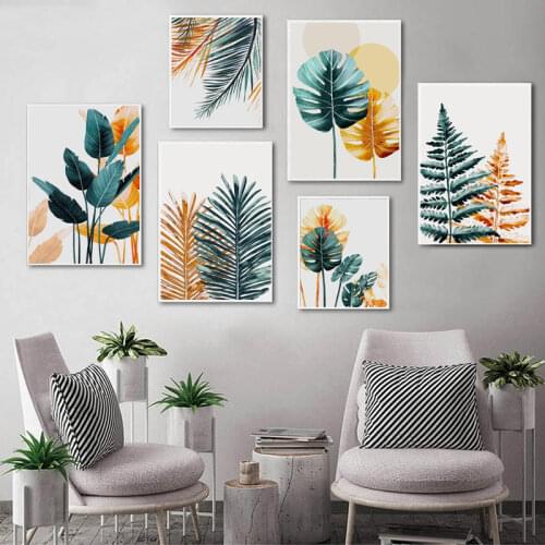 Nordic Color Plant Leaves Poster Print Landscape Wall Art Canvas Painting Picture for Living Room Home Decor Cactus Decoration