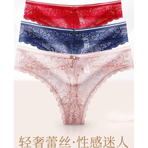Sexy Lace Underwear Female Transparent Hollow-out Temptation Low Waist Traceless Lady Triangle Trousers Ultra-thin Breathable