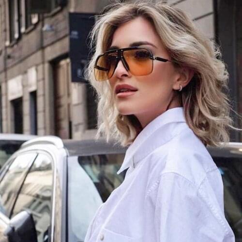 Women Oversized Pilot Sunglasses For Men Fashionable Half Frame Glasses Black Yellow Trending Products 2021 Novelties UV400