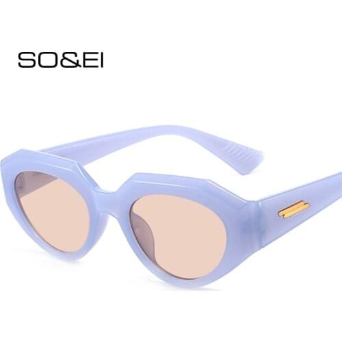 SO&EI Retro Irregular Cat Eye Sunglasses Women Fashion Jelly Color Eyewear Trending Men Colorful Sun Glasses Shades UV400