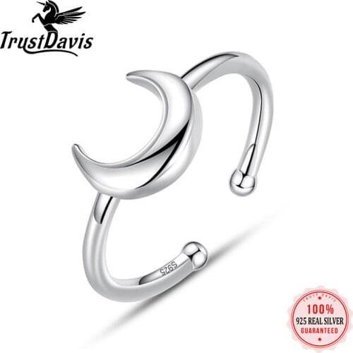 ELEFOPLATASI 2021 100% 925 Solid Real Sterling Silver Moon Cocktail Ring Opening Sizable Girls Kids Xmas Gift ED153