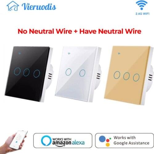 Best sellers Tuya Smart WiFi Light Switch No Neutral Wire Required Touch Glass 1 2 3 Gang Smart Home Alexa Google Assistant