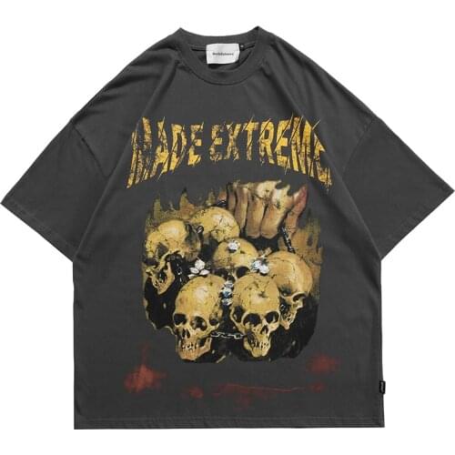 Hip Hop Skulls Printed T Shirt Men Harajuku Tops Tees Streetwear Tshirt 2021 100% Cotton Loose Casual Male Anime T Shirts