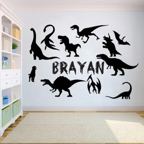 Vinyl Dinosaur Wall Sticker Kids Girls Boys Teenager Room decoration custom name T-Rex wall decals Kids Bedroom Livingroom HY722