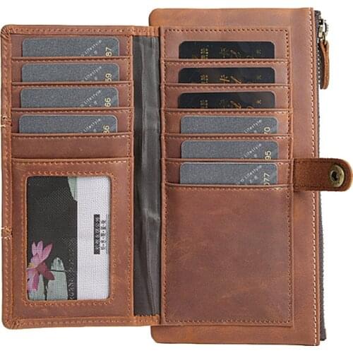 Vintage Men Cowhide Leather Wallet Male Genuine Leather Long Clutch Purses for Credit Cards Mens Money Bag for Phone Coins