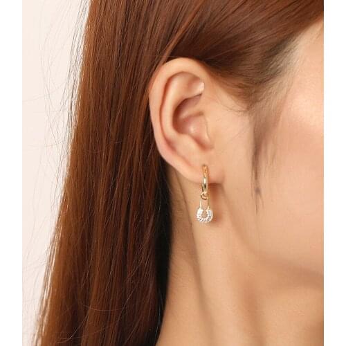 WTLTC Boho CZ Stone Safety Pin Ear Huggies Earrings Delicate Drop Small Tiny Helix Cartilage Earrings Mini Piercing Earrings New