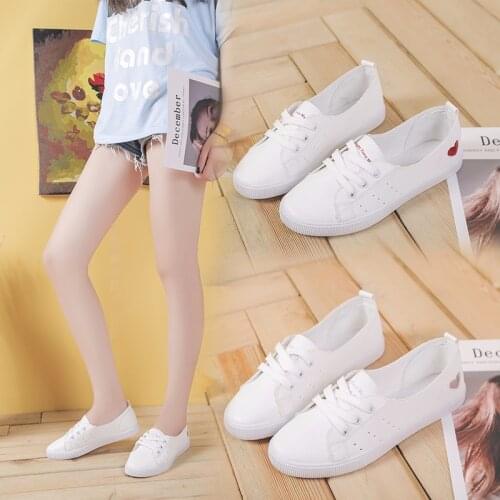 2020 Shallow mouth white women shoes breathable flat bottom wild Korean style board shoes love white shoes casual sneakers