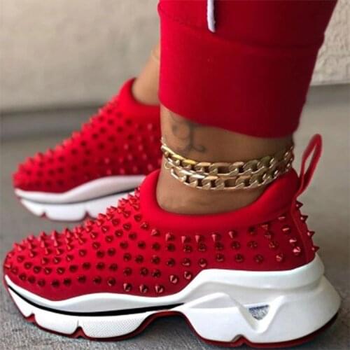 2020 Sneakers Women Vulcanized Woman Rivet Shoes Female Platform Wedges Womens Leopard Casual Ladies Slip On Footwear Plus Szie