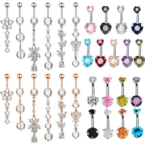 1PC Luxury Piercing Navel Clear Heart CZ Zircon Belly Button Rings Dangle Belly Rings Fashion Belly Button Ring Piercing Jewelry