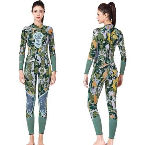 3MM UPF50+ Neoprene Green Camouflage Snorkeling Diving Suit One-piece Jump Stinger Suit Women
