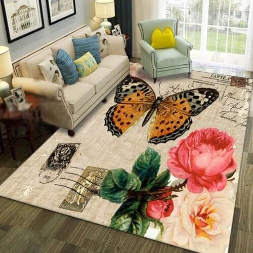 3D Butterfly Print Living Room Floor Area Rug Children Bedroom Decor Bedside Mat Flannel Anti-slip Home Kitchen Corridor Rug