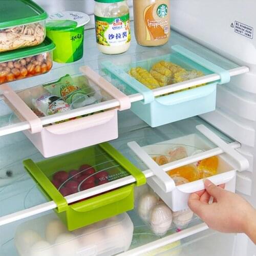 4 Pcs/lot Plastic Kitchen Refrigerator Storage Rack Fridge Freezer Shelf Holder Pull-out Drawer Organiser Space saver