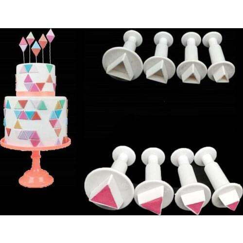 4PCS Triangel Fondant Plunger Molds Cutters Embosser Sugar Craft Cookies Moulds Fondant Cake Dessert Decorating DIY Tools LIXYMO