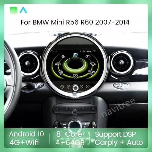 4G LTE Android 10 Car Radio GPS Audio Stereo For Mini Cooper Clubman One S R55 R56 R57 R58 R60 2007-2014 4GB+64GB 8 Core Carplay