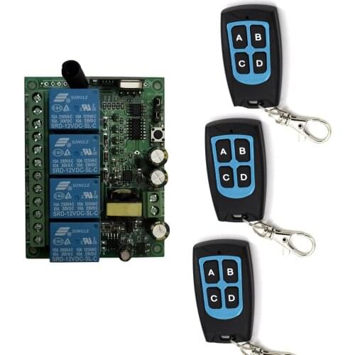 AC 220V 4CH 4 CH 10A Relay RF Wireless Remote Control Switch System Wireless Light LED Switch RF Receiver Waterproof Transmitter