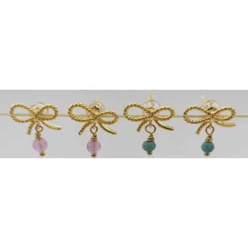 Bowknot Turquoise Levander Crystal Earrings Kunzite Natural Stones Delicate Charms 14K Gold Filled For Women Jewelry 2020 Trend