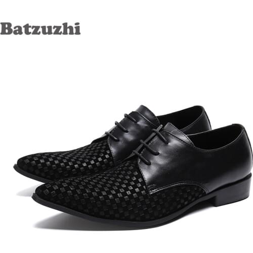 Batzuzhi Italian Leather Mens Dress Shoes Pointed Toe Black Business Leather Shoes Lace-up Formal Dress Shoes, Big US6-US12