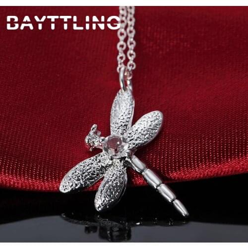 BAYTTLING 925 Sterling Silver 18 Inch Link Chain Zircon Dragonfly Pendant Necklace For Woman Fashion Glamour Party Gift Jewelry