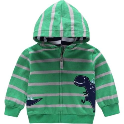 New Boys' Coat Knitting Hooded Baseball Uniform Kids Striped Printed Long Sleeve Jacket Toddlers Dinosaur Clothes