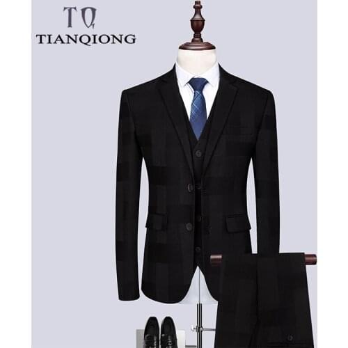 TIAN QIONG Brand Black Mens 3 Piece Suits Wedding Groom Blazers Generous plaid Business Suits Men Slim Fit Plus Size M-6XL