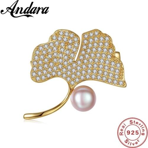 New Fashion 100% 925 Sterling Silver Ginkgo leaves Brooches for Women Wedding Banquet Brooches Jewelry Lapel Pin Bijoux