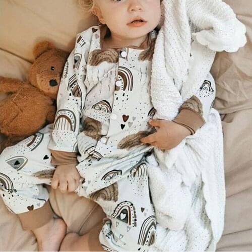 One-piece Newborn Baby Girl Boy Clothes Rainbow Pattern Long Sleeve Romper Jumpsuit Outfit For Kids