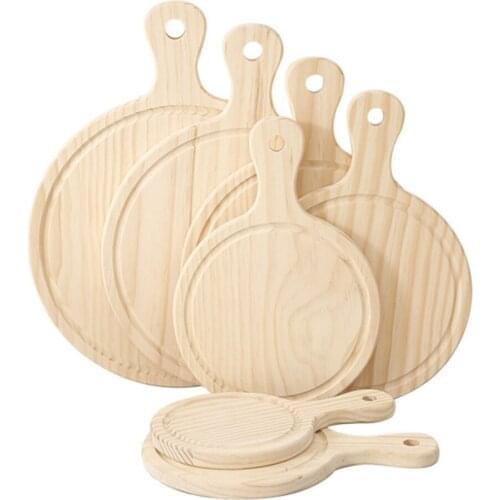 Wooden Round Pizza board with Hand Pizza Baking Tray Pizza Stone Cutting Board Platter Pizza Cake Bakeware Tools