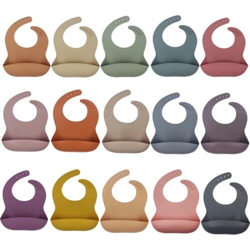 Baby Kids Silicone Bibs Aprons Girls Boys Bib Aprons Solid Waterproof Gel Bib Aprons Lunch Feeding Tableware 30 Colors Bib