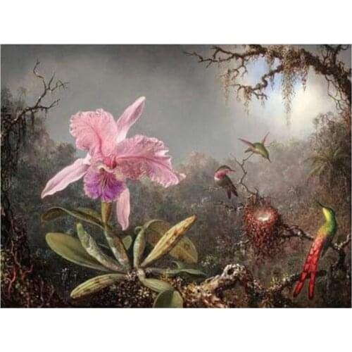 Diy Full Drill Square Round Beautiful World Bright Orchids And Hummingbird Rhinestones Diamond Painting Craft Design FH719