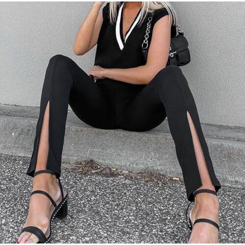 Elastic Pants Women Summer Split High Waist Trousers Female Sexy Slim Zipper Pencil Pants Ladies Casual Elegant Mujer Pantalones