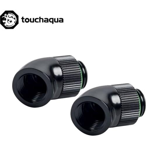 2PCS Bitspower Touchaqua G1/4" Rotary 45 Degree Fittings,Computer Case Water Building Elbow Black ,Silver