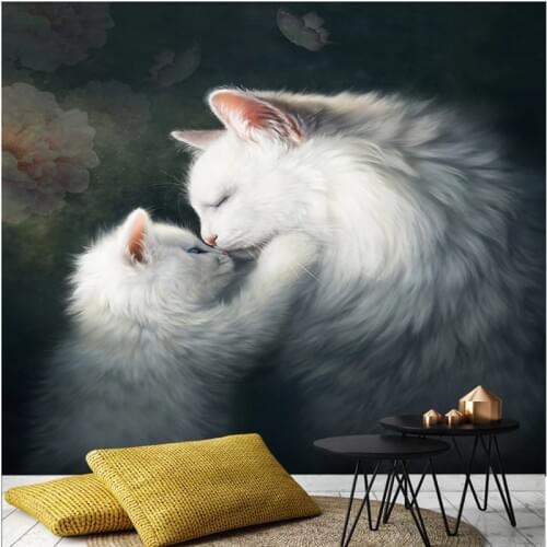 HD Hand-painted Cats Mother and Son Wall Painting 3D Wall Papers Home Decor Corridor Aisle Mural Wallpaper 3D Papel De Parede