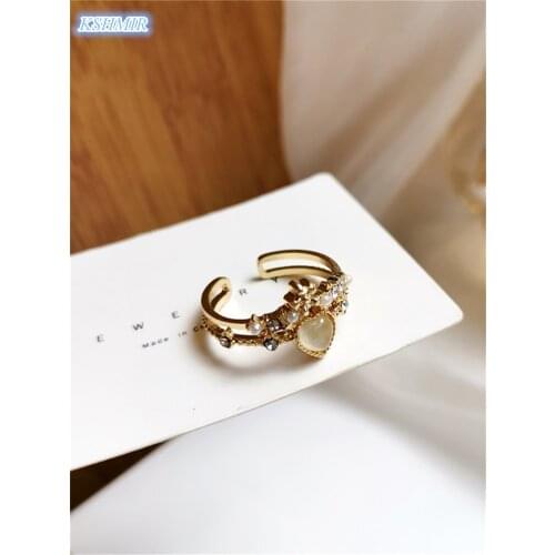 Kshmir Exquisite simple love ring temperament INS wind hollow double ring fashion niche design index finger ring wholesale