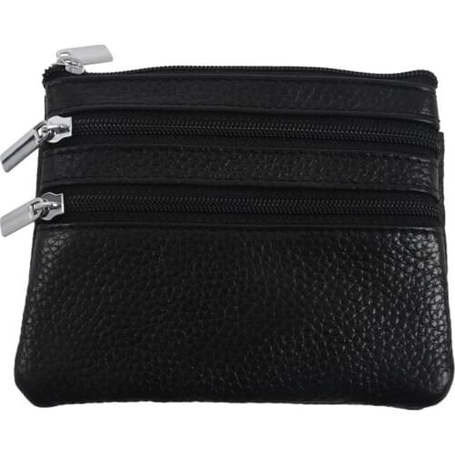 Leather Change Coin Purse with 4 Pockets and Keychain for Women