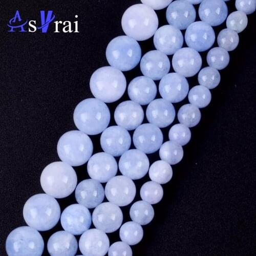 Natural Stone Blue Angelite Jades Round Loose Beads for Jewelry Making 4 6 8 10mm Spacer Beads Accessories Diy Women Bracelets