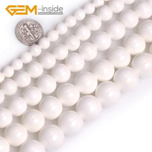 4mm-16mm Round Natural White Shell Gem stone Beads For Jewelry Making Strand 15" Necklace DIY Gem-inside