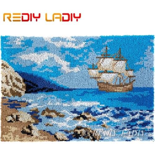 Latch Hook Rug Coast Scenery Chunky Yarn Tapestry Kits DIY Carpet Rug Knitted Floor Mat Crochet Cushion Arts & Crafts 85*58cm