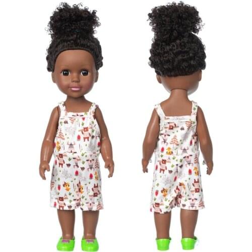 14 Inch Baby Dolls For Kids Born Accessories Casual Wear With Explosive Hairstyle Polyvinyl Chloride Soft African Doll