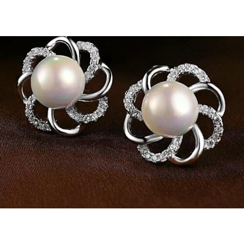 LIAMTING Elegant Women 925 Sterling Silver Simulated Pearl Earrings With Flower Shape Fashion New Silver Earrings Jewelry VC067
