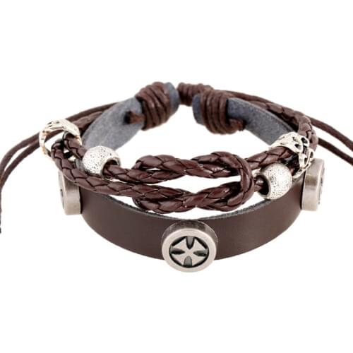 Fashion Punk Cross Leather Bracelet Vintage Alloy Bead Charm Wrap Bangle Multilayer Wristband for Women Men Hiphop Retro Jewelry