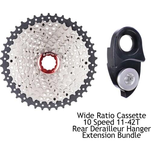 MTB 10 Speed 10S 11-42T Cassette Wide Ratio Mountain Bike Sprockets and Rear Hanger Extension Bundle Bicycle Parts