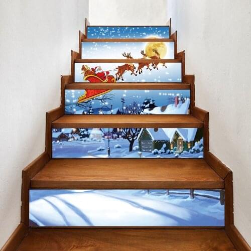 Cartoon Santa Claus Carriage Home Decor Living Room Stairway Stickers Removable Waterproof Stair Mural Decal Festival Decoration