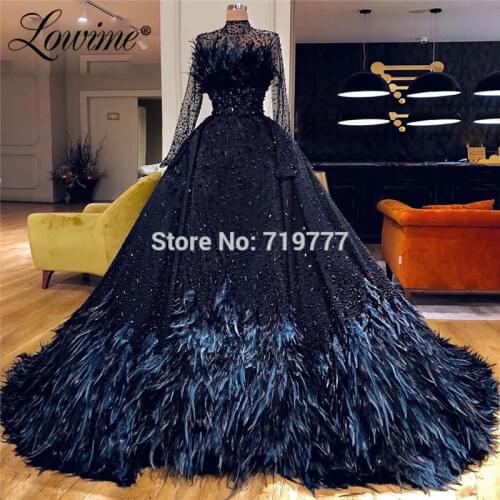 Muslim Dubai Turkish Islamic Evening Dresses Couture Beaded Feather Party Pageant Gowns 2019 Abiye Gece Elbisesi Saudi Arabia