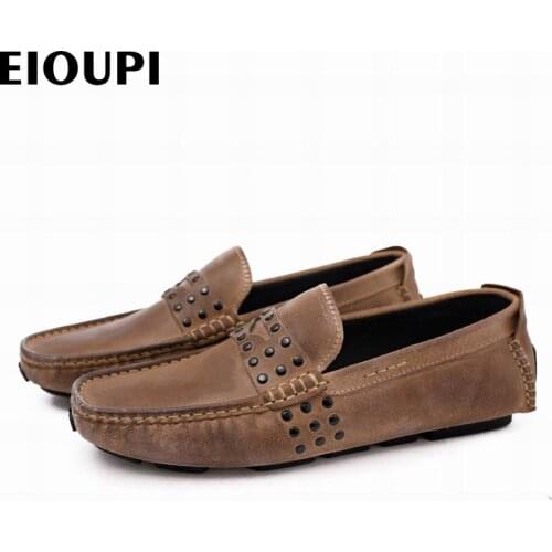 EIOUPI new design genuine real full grain leather mens fashion business casual shoe breathable men boat shoes e8513